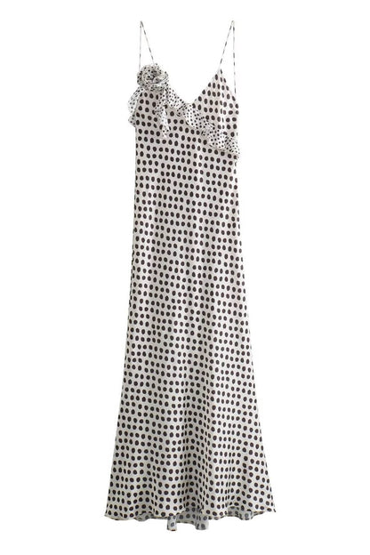 Fantasy Maxikleid mit gerüschtem Strapshalter und Guipure-Stoff mit Polka Dot-Print