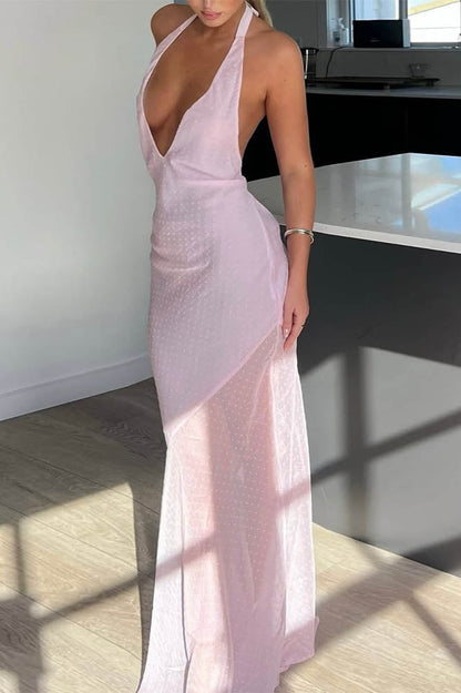 Polka Dot Neckholder-Farbblockkleid