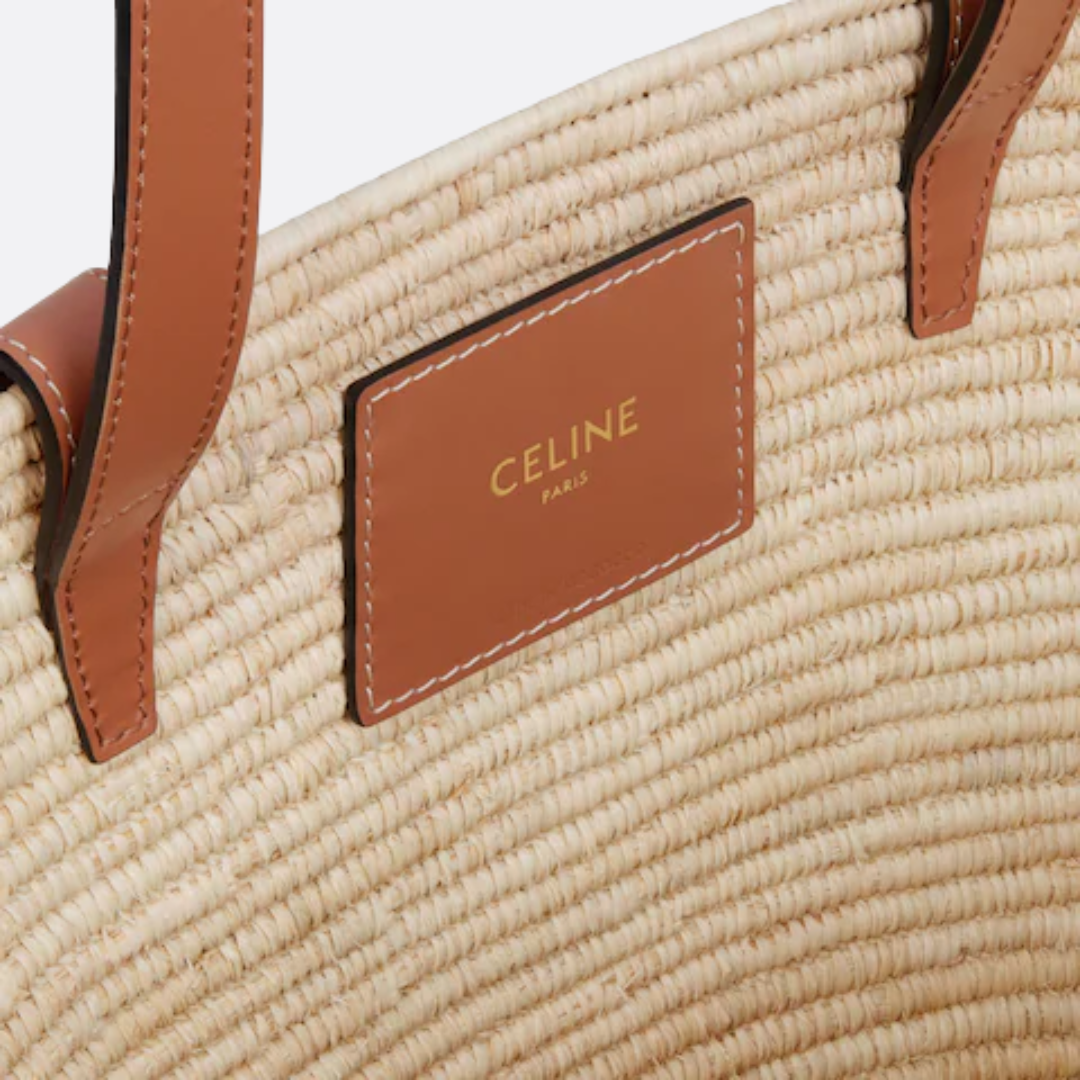 CL Borsa a mano Classic Small Panier in rafia e pelle di vitello
