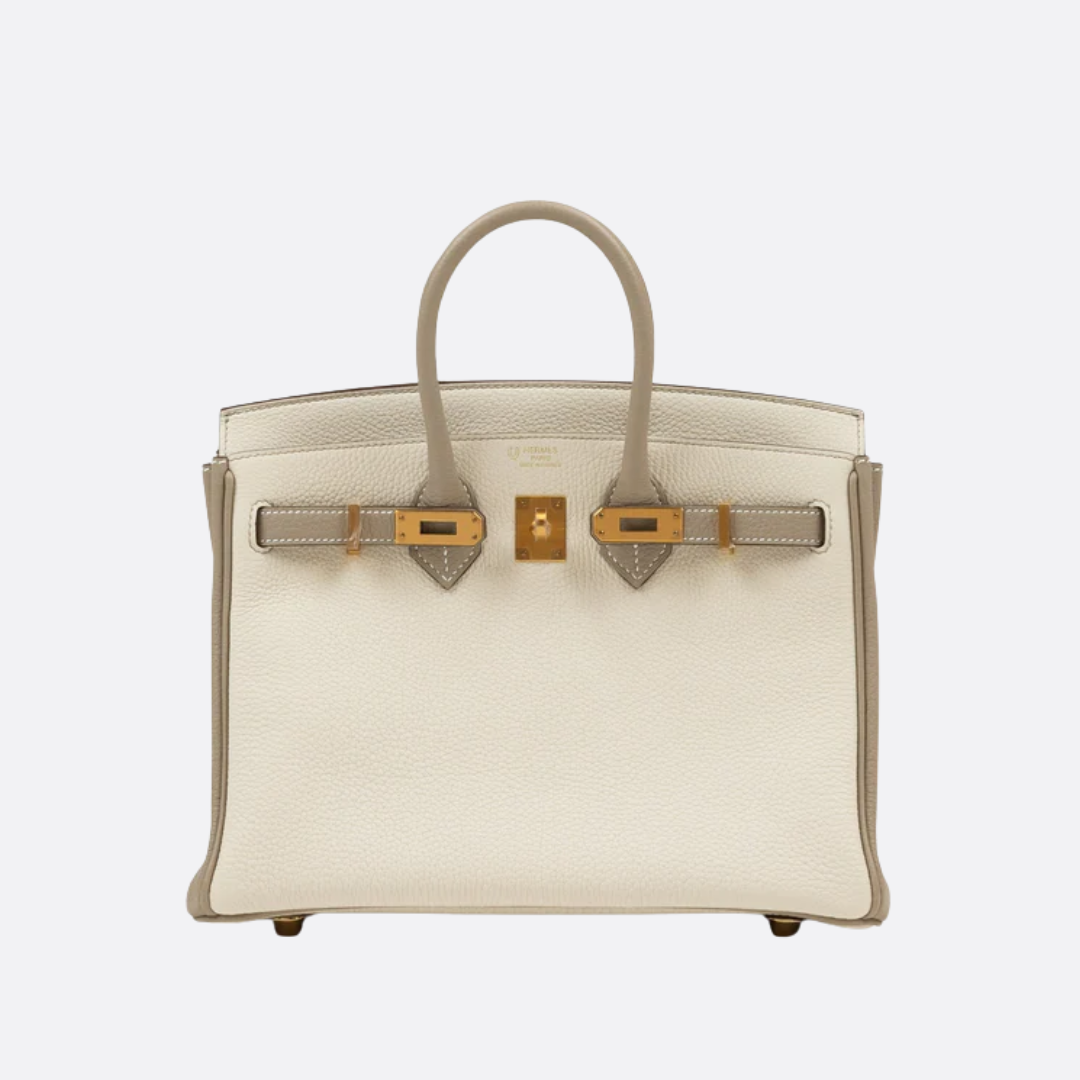HMÈ Birkin 25 HSS-taske i Chalk / Dove Grey Togo-læder