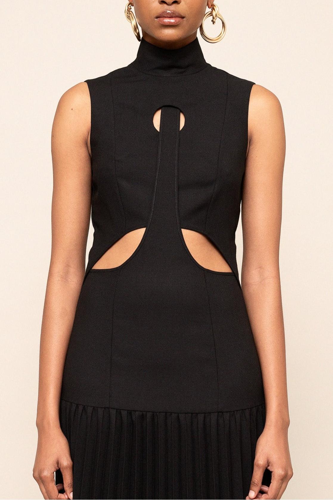 Pleated Cutout Maxi Dress