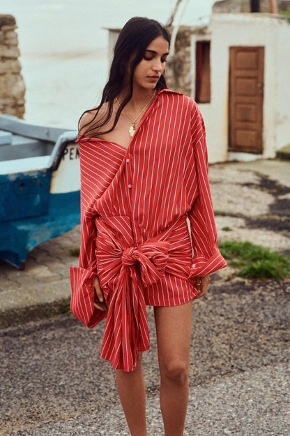 Vestido mini de rayas de manga larga Ella