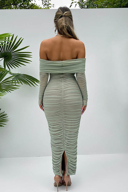 Vestido tubo ajustado con mangas raglán de malla 