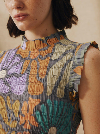 Vestido midi con estampado botánico multicolor