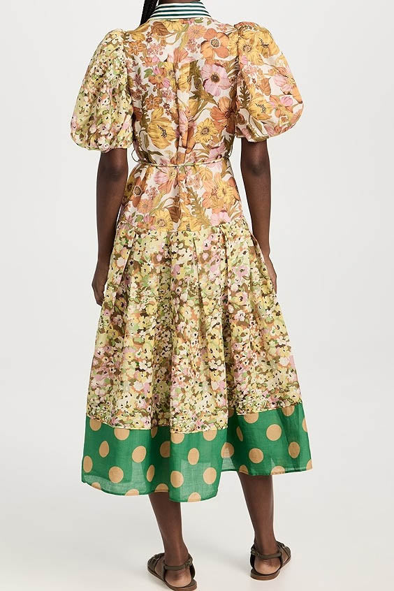 Vestido estampado empalmado Green Muse