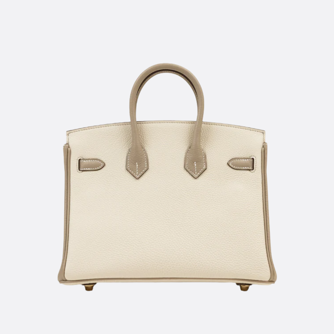 HMÈ Birkin 25 HSS-taske i Chalk / Dove Grey Togo-læder