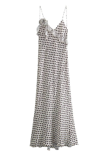 Fantasy Maxikleid mit gerüschtem Strapshalter und Guipure-Stoff mit Polka Dot-Print