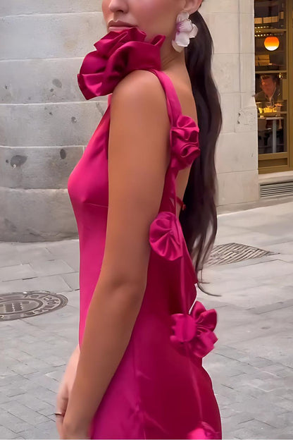 Vestido largo con cinta de satén y flores de Formentera