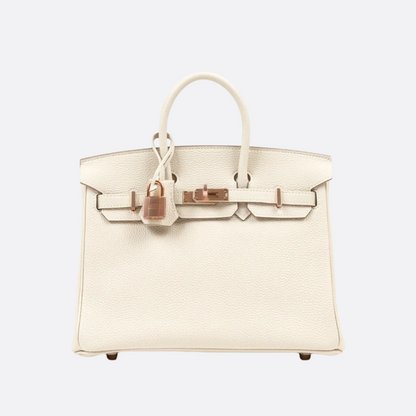 HMÈ Birkin 25 HSS-taske i Chalk / Dove Grey Togo-læder