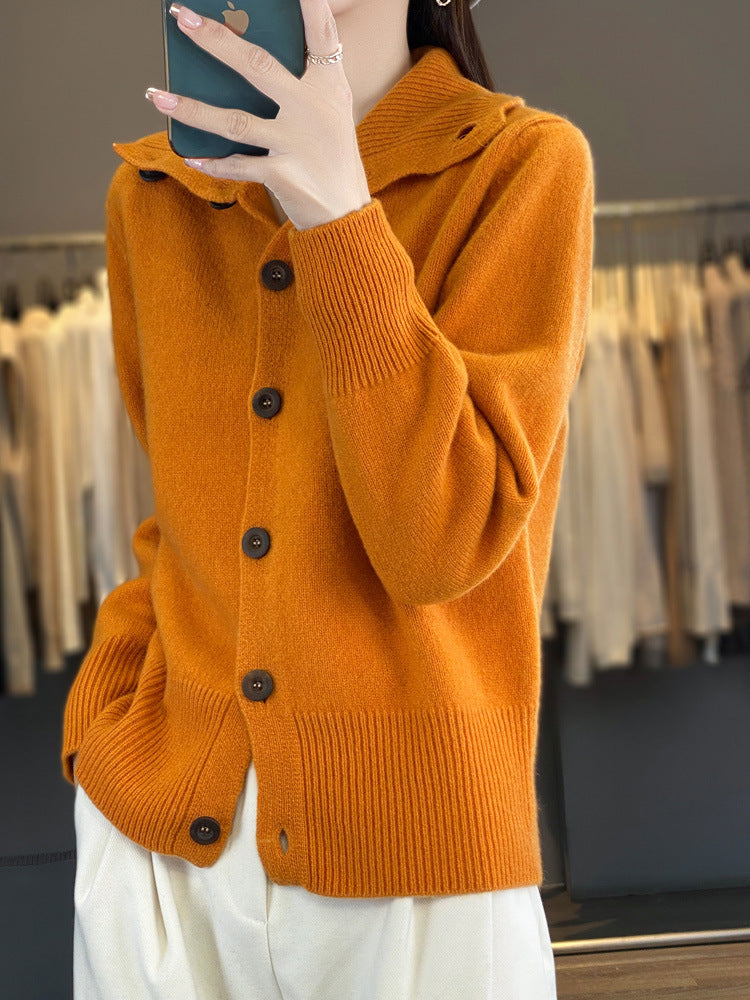 Turtleneck Solid Color Full Wool Loose Slimming Women's Cardigan Sweater