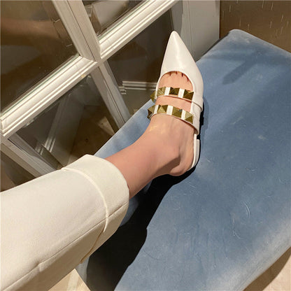 Sandalias y pantuflas Baotou de tacón medio y grueso con diseño de media caña para mujer