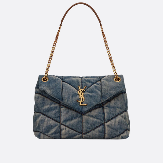 SL Loulou-pufferhandtas van doorgestikt vintage denim
