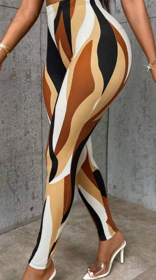 Leggings casuales ajustados con bloques de color y estampados aleatorios