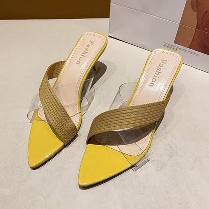 Sandalias y pantuflas transparentes con tiras cruzadas y tacón de aguja para mujer