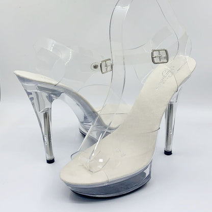 Stiletto Platform Sandals Slippers Transparent Crystal