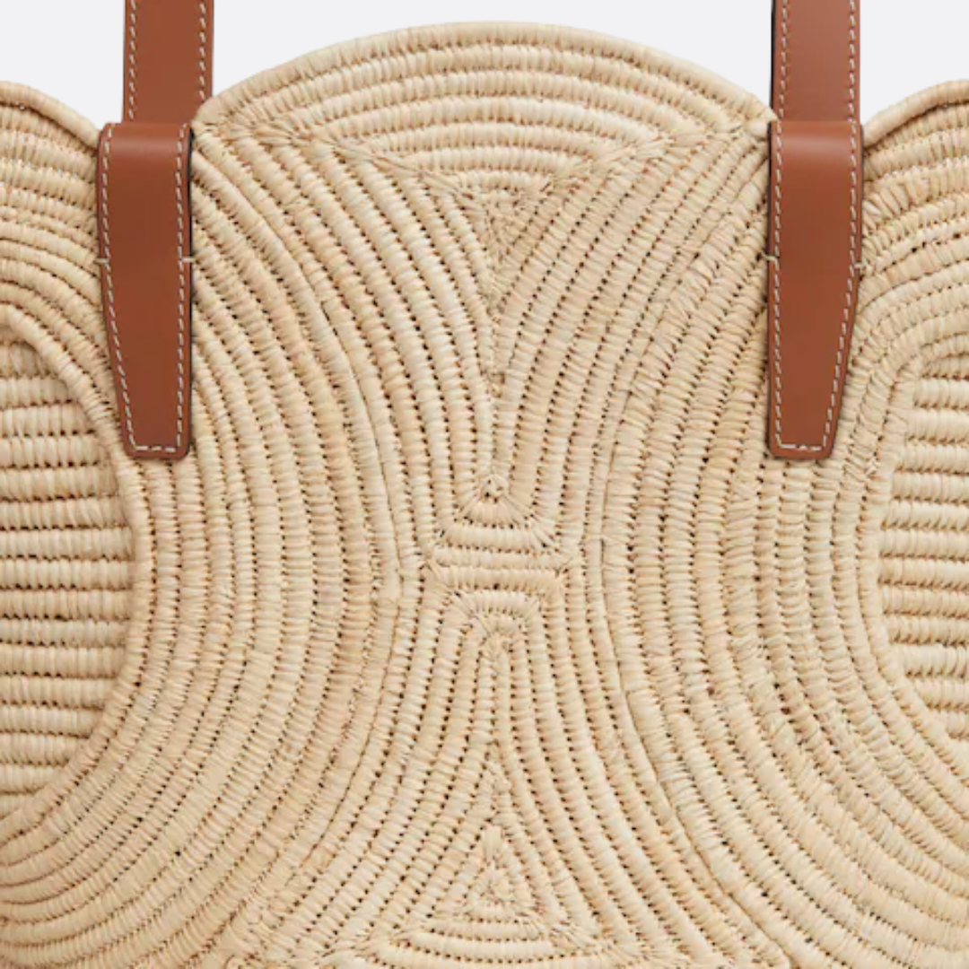 CL Borsa a mano Classic Small Panier in rafia e pelle di vitello