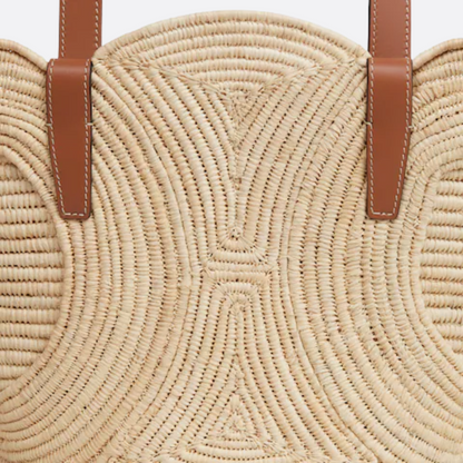 CL Borsa a mano Classic Small Panier in rafia e pelle di vitello
