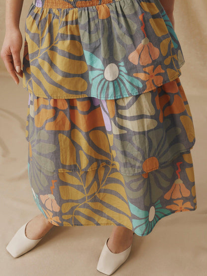 Vestido midi con estampado botánico multicolor