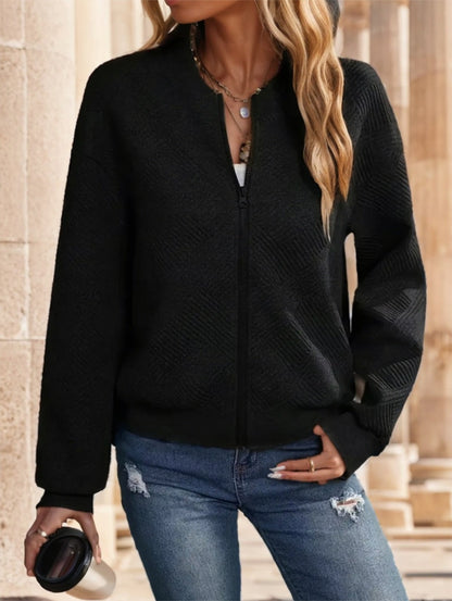 Women's Casual Solid Green Zip-Up Jacket