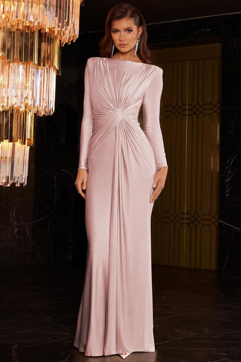 Vestido largo de noche con cuello redondo de inspiración europea