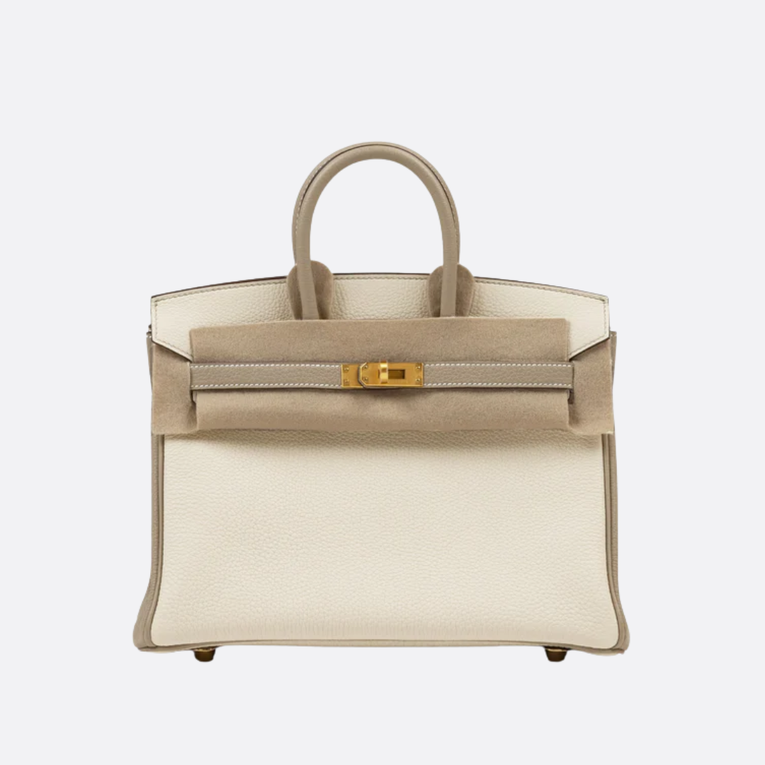 HMÈ Birkin 25 HSS-taske i Chalk / Dove Grey Togo-læder