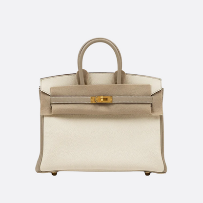 HMÈ Birkin 25 HSS-taske i Chalk / Dove Grey Togo-læder