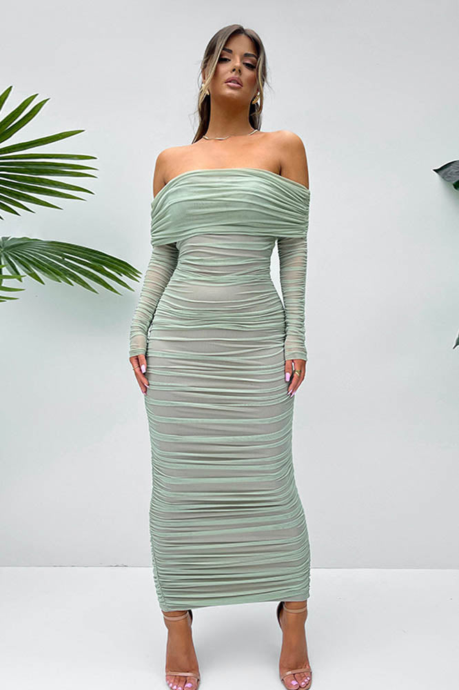 Vestido tubo ajustado con mangas raglán de malla 