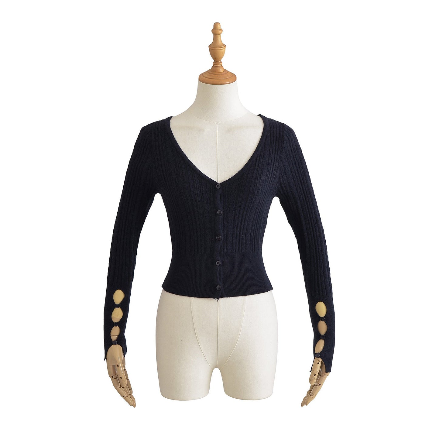 American Hot Girl Pure Desire Sexy V-neck Single-breasted Long Sleeve Sweater