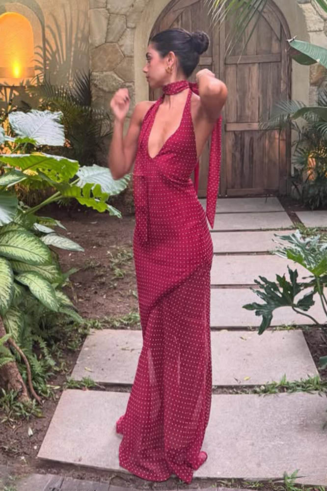 Polka Dot Neckholder-Farbblockkleid