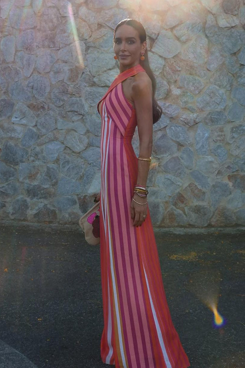 Sunset Samba Cross-Halter Stripe Dress