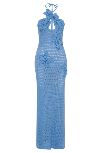 Beverly – Gehäkeltes Maxikleid mit Blumenapplikation