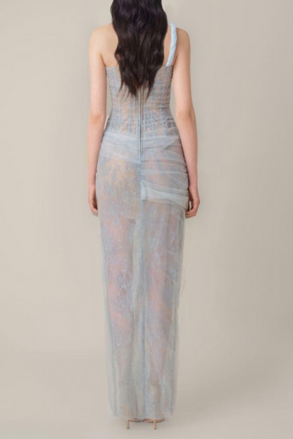 Vestido largo Bertille de un solo hombro en azul