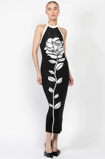 Vestido midi de punto con espalda abierta y estampado floral estilo halter Darlene