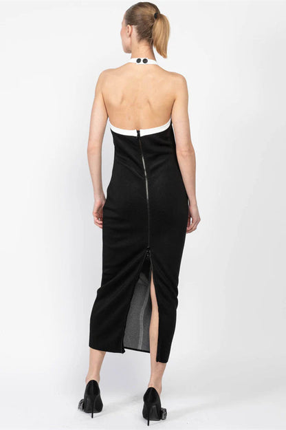 Vestido midi de punto con espalda abierta y estampado floral estilo halter Darlene