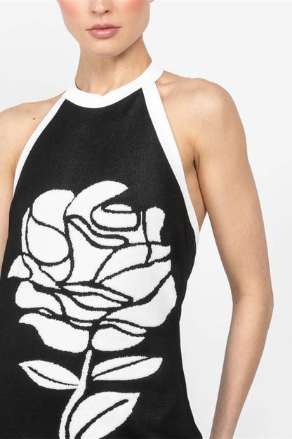 Vestido midi de punto con espalda abierta y estampado floral estilo halter Darlene