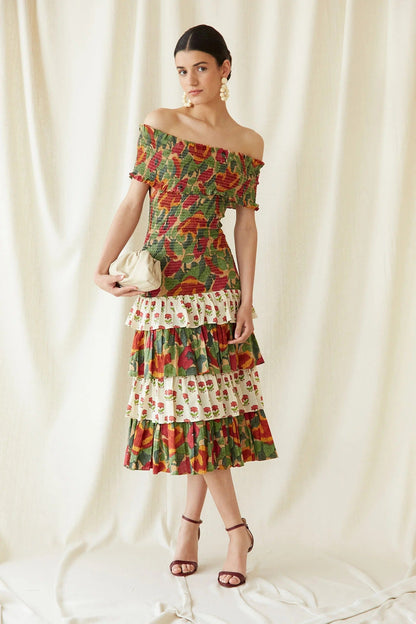 Mehrfarbiges May-Midikleid