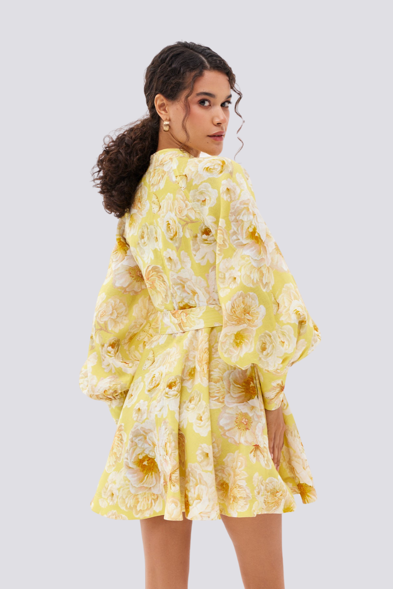 Cassiopée Minivestido floral con mangas abullonadas