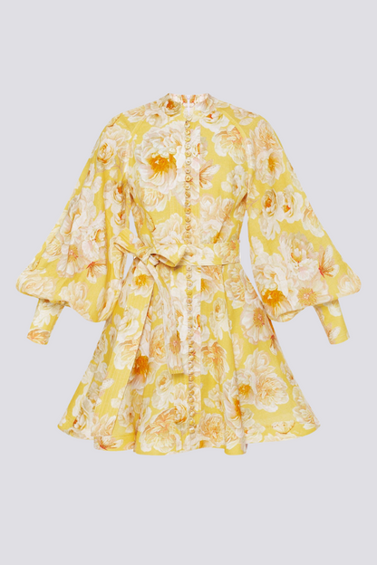 Cassiopée Minivestido floral con mangas abullonadas
