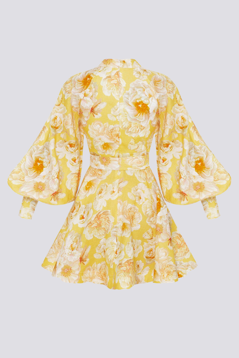 Cassiopée Minivestido floral con mangas abullonadas