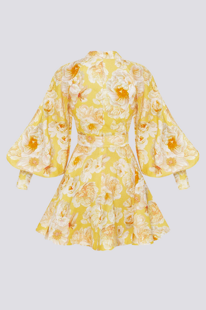 Cassiopée Minivestido floral con mangas abullonadas