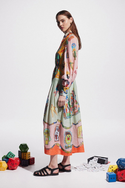 Vestido largo de patchwork con mangas globo de Danielle