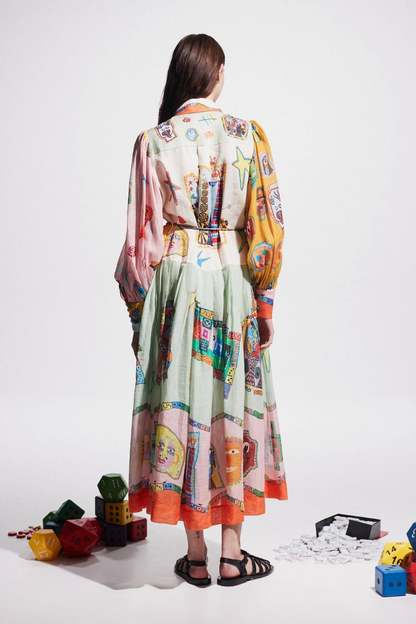 Vestido largo de patchwork con mangas globo de Danielle