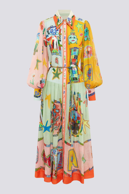 Vestido largo de patchwork con mangas globo de Danielle