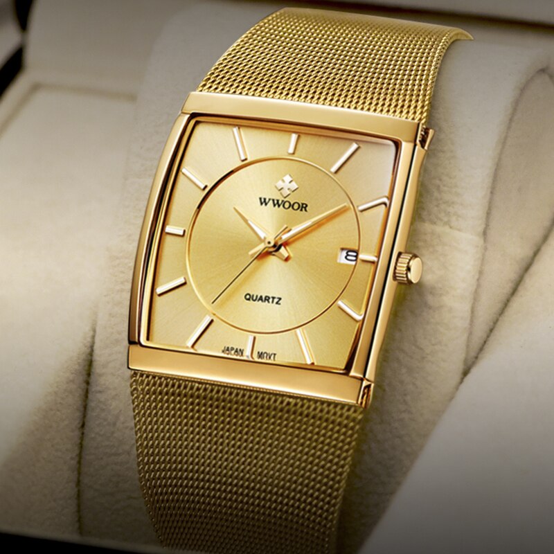 Unique Watch with 18k Gold Plated Mesh Bracelet