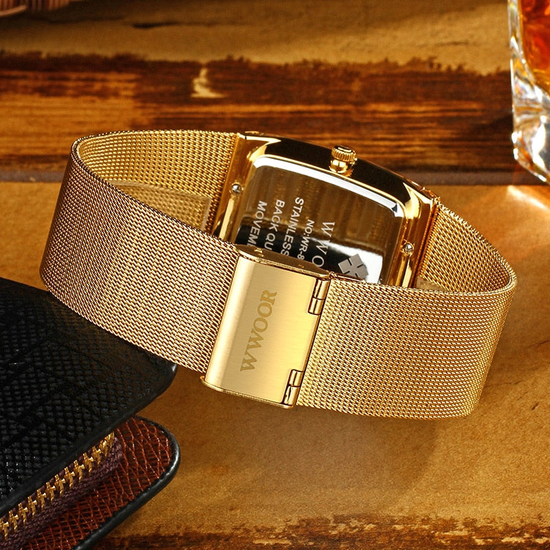 Unique Watch with 18k Gold Plated Mesh Bracelet