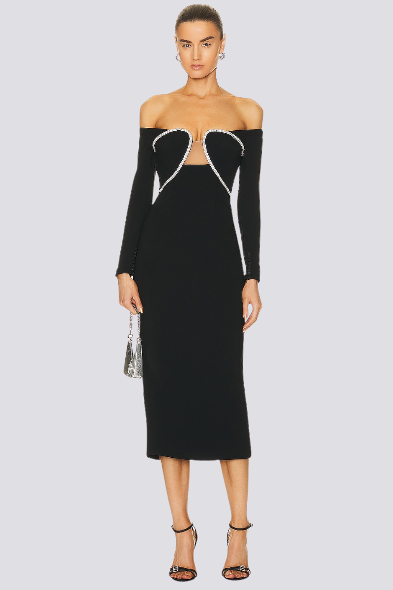 Vestido midi con hombros descubiertos y diamantes de imitación de Izara