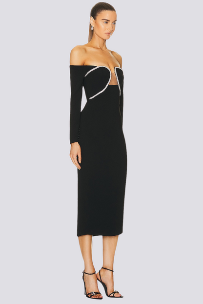 Vestido midi con hombros descubiertos y diamantes de imitación de Izara