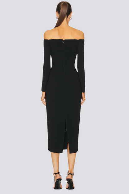 Vestido midi con hombros descubiertos y diamantes de imitación de Izara