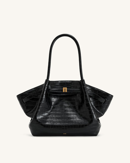 Bolso tote mediano Hana - Cocodrilo negro