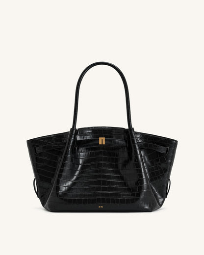 Bolso tote mediano Hana - Cocodrilo negro
